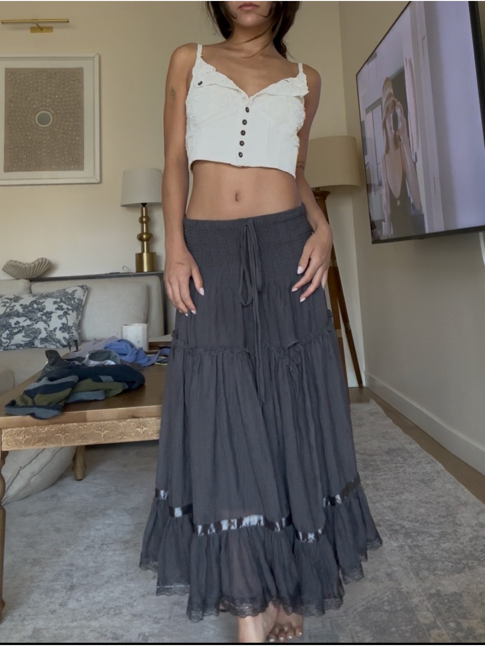 Dark Gray Tiered midi maxi Skirt/dress